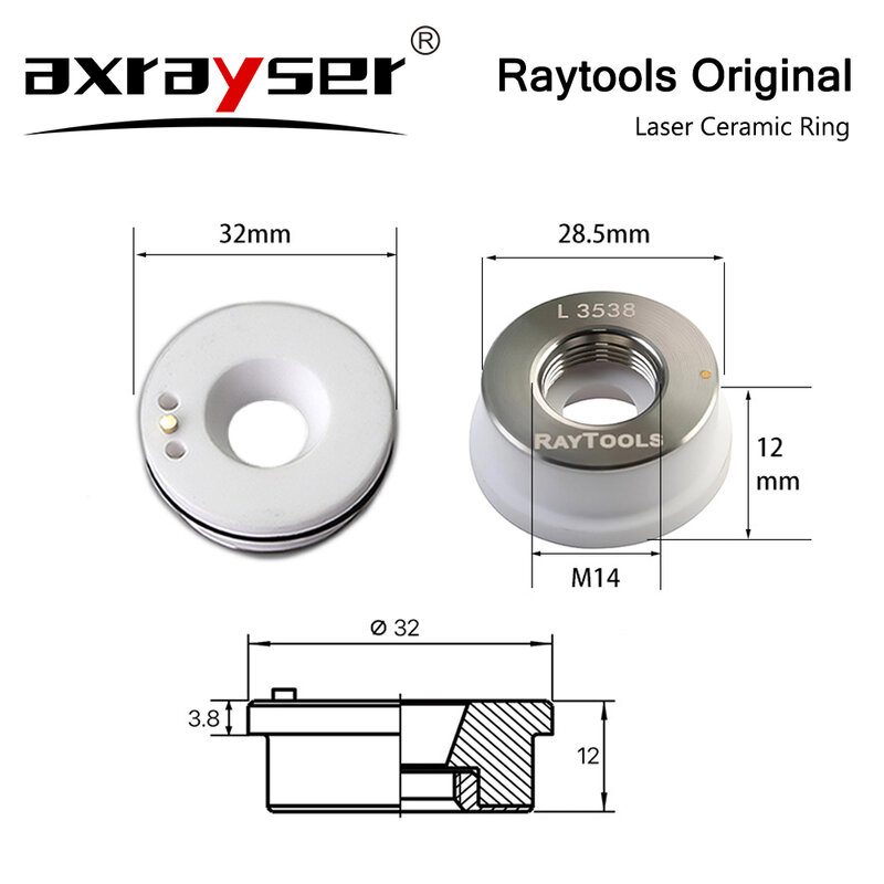 Raytools-Anneau porte-buse pour tête de coupe de fibre, laser en céramique d'origine, diamètre 32mm, M14, BT230, BT240, BMH110, 114