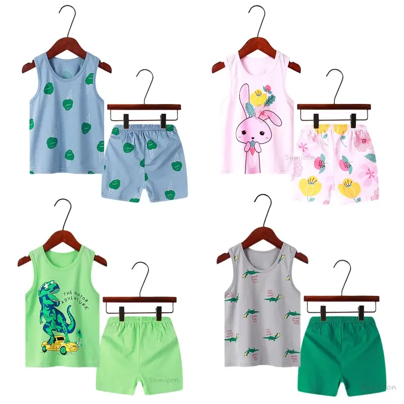 Conjunto de pijama de algodón sin mangas para niño y niña, ropa de dormir de 1 a 8 años, novedad de 2024