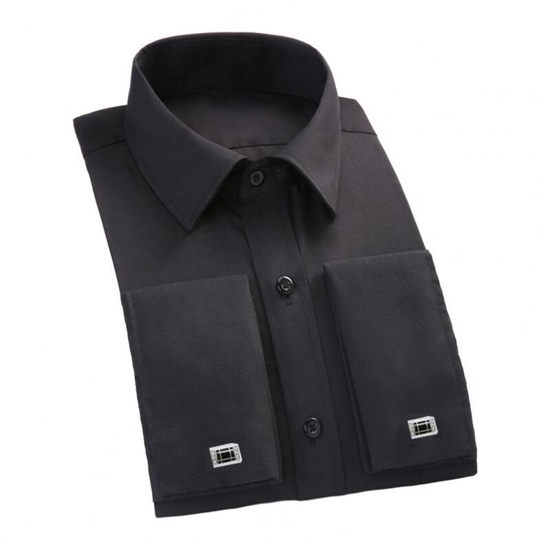 Camisa empresarial masculina de abotoadura estilo francês, camisa leve, gola virada para baixo, manga longa, tecido macio e respirável