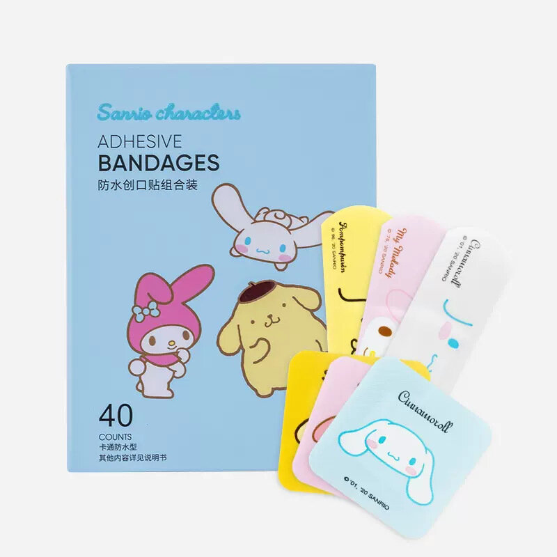 Banda de dibujos animados Kawaii Sanrio Cinnamoroll para niños, vendajes de Hello Kitty, adhesivo de hemostasia de yeso, 40 piezas