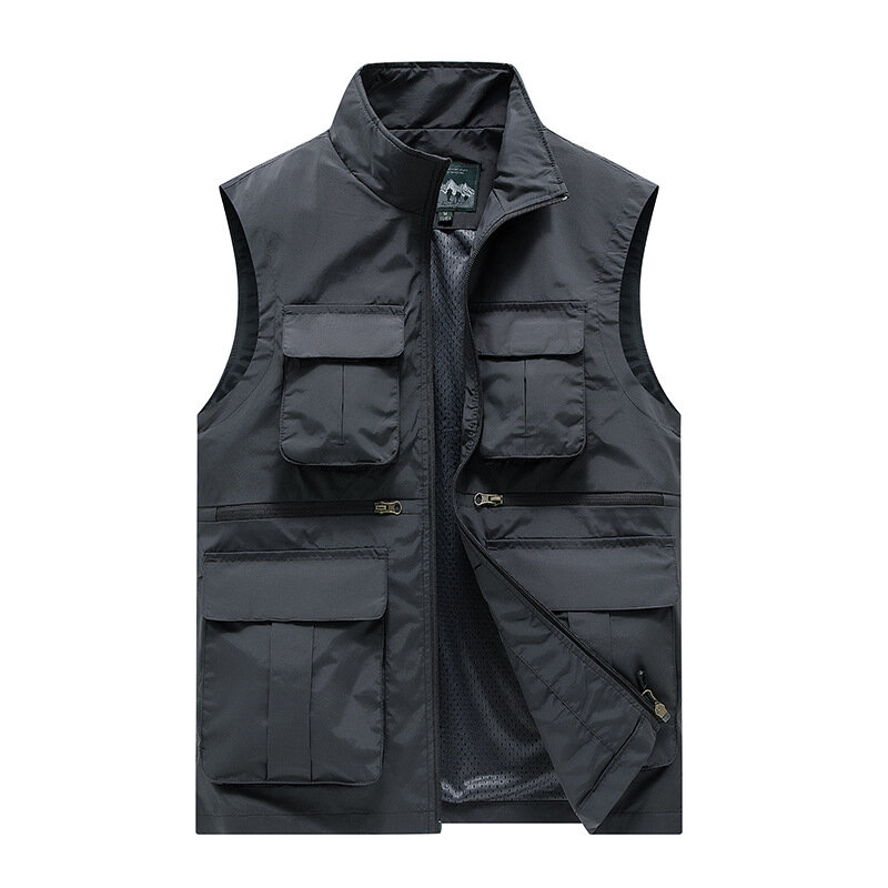 Bolubao 2024 Outdoor Casual Vest Voor Mannen Multi-Pocket Effen Kleur Slim-Fit Jas Hoge Kwaliteit Street Fashion Casual Vest Voor Mannen