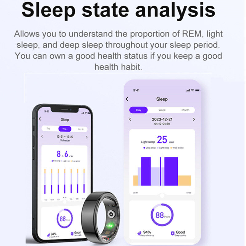 5ATM สแตนเลสใหม่2024แหวนใส่นิ้ววัดอัตราการเต้นของหัวใจการนอนหลับ SpO2ออกซิเจนในเลือดการตรวจสอบสุขภาพกิจกรรมสายรัดข้อมือฟิตเนส