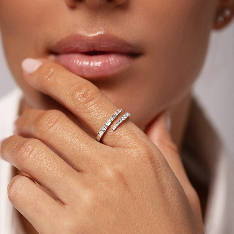 DPLAOPA-Anel redimensionável em prata esterlina 925 para mulheres, zircão transparente, joias finas de luxo, presente de aniversário casamento 2024