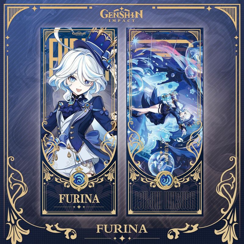 Genshin Impact Collection Cards Games Bookmark Furina Chiori Neuvilette Arlecchi Laser Double-sided Ticket Anime Tarot Card Gift