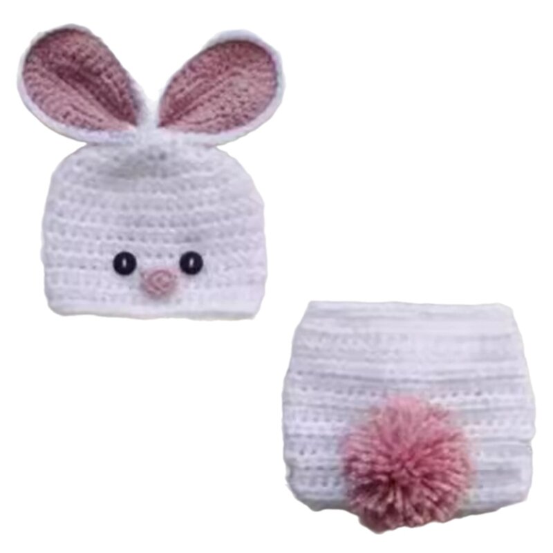 Hand Knitted Studio Baby Photo Clothes Lovely Rabbit Photography Clothing Newborns Sweater Set with Matching Hat