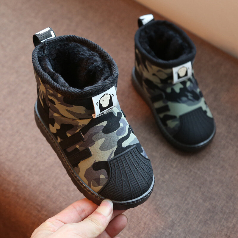 Kids Boots Winter Plush Warm Cotton Baby Snow Shoes For Girls Antiskid Soft Fashion Camouflage Children Boots Boys Short Boots