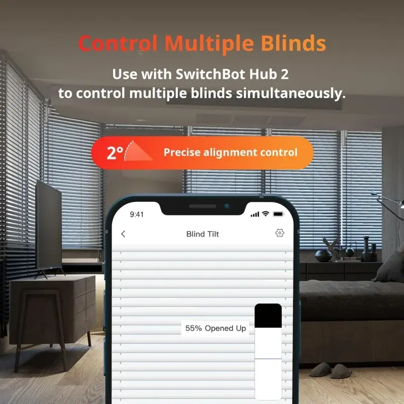 SwitchBot Blind Tilt Automatic Blind Opener 3-Pack & Hub 2- Smart Motorized Blinds with Bluetooth/IR Remote Control, WiFi Thermo