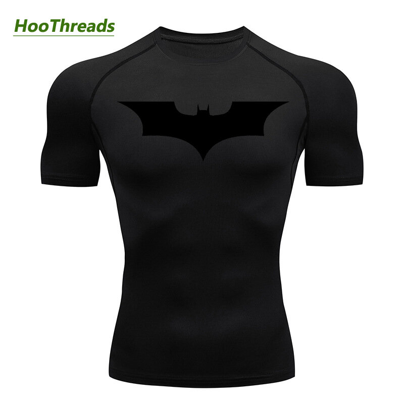 Camisa de compressão de Bat Print para homens, treino de ginástica, Running Rash Guard, Tops esportivos atléticos, Quick Dry Undershirts, Baselayers Tops