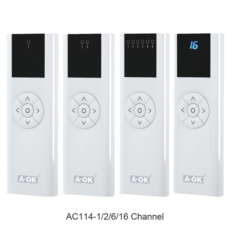 A-OK RF433 리모컨, A-OK RF433 커튼 모터 및 관형 모터용 무선 이미터, AC123, AC114, 1 채널, 2 채널, 6/16 채널