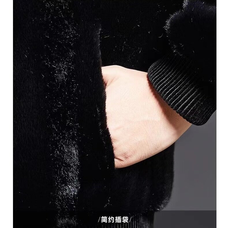2023 jesienno-zimowa męska nowa krótka prawdziwe futro kurtki męskie jednokolorowe płaszcze z kapturem męskie z długim rękawem casualowe płaszcze V137