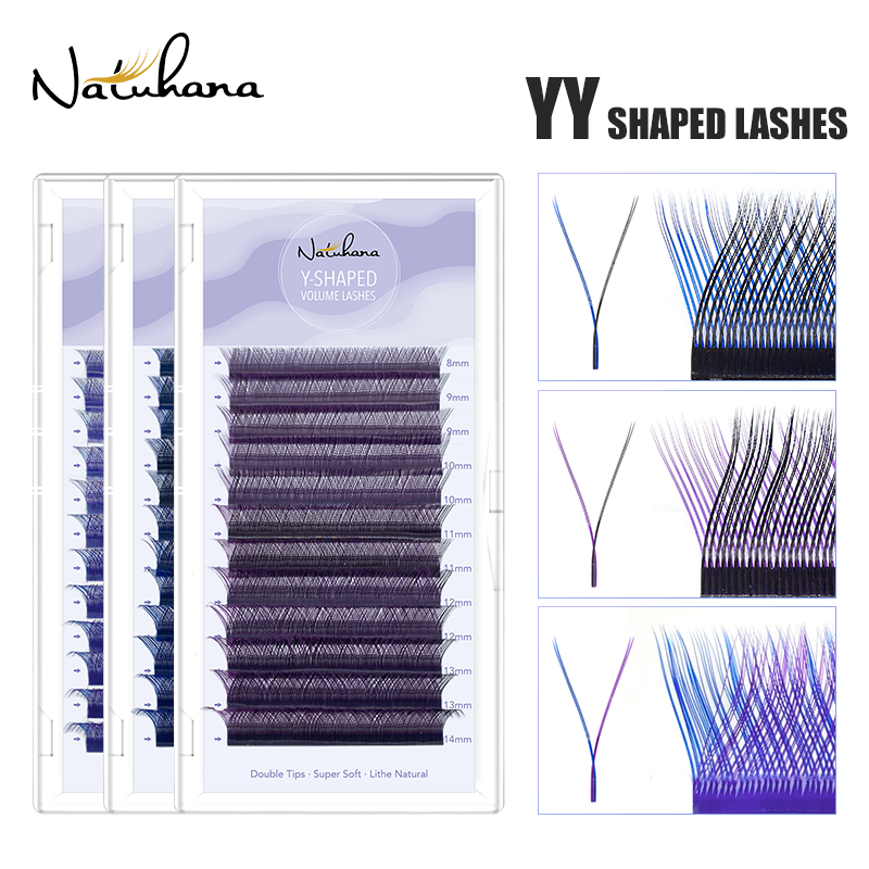 NATUHANA YY Shape Eyelash Extension Faux Mink Double Tip Eyelashes Natural Individual Y Style Premade Volume Fan Lashes Makeup