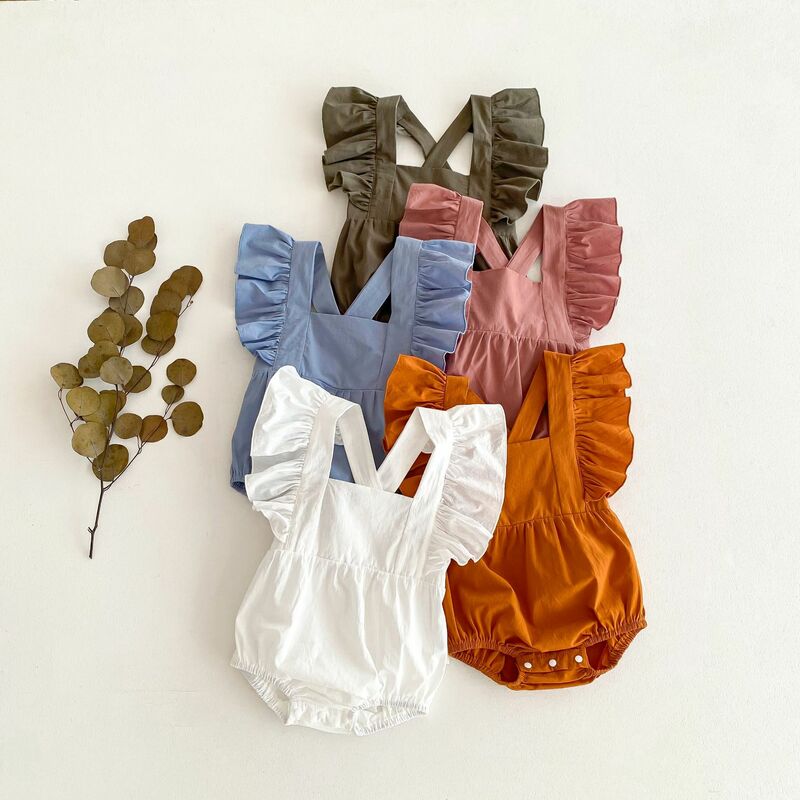 Letnie body dla niemowląt i jednoczęściowe rękaw z falbankami dla dziewczynek ubrania dla noworodka