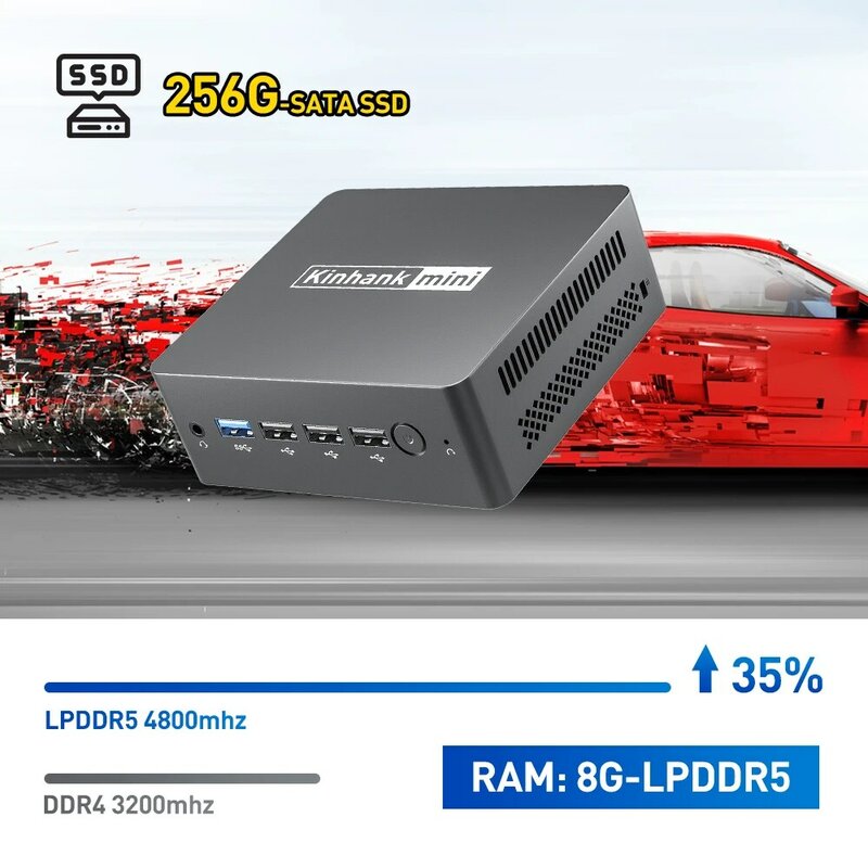 Kinhank Mini-PC Intel 12. n100 Desktop-Gaming-Computer 8GB 256GB DDR5 Wifi5 BT 4,0 Windows 11 Dual 1000m LAN