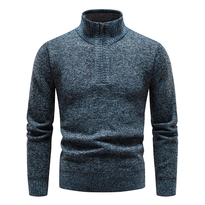 Winter Men's Fleece Thicker Sweater Half Zipper Turtleneck Warm Pullover Quality Male Slim Knitted Wool Sweaters for Spring