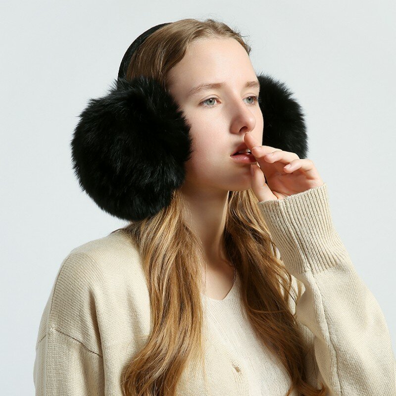 Four Sided Hair Real Fox Fur Soft  Plush Ear Warmer Winter Accessories Warm Ear Muffs Earmuffs for Women Men Earflap Ears Cover