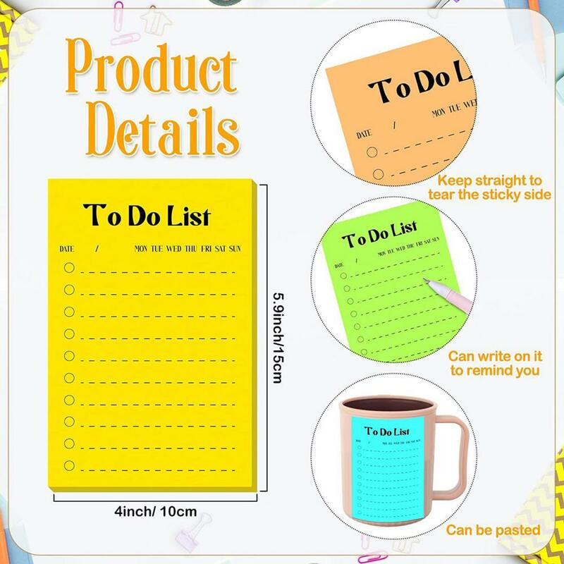 明るい色の付箋パッドセット、オフィスの文房具、冷蔵庫の時間スケジュール、リスト、ショッピングの実行リスト、小さな計画、8個