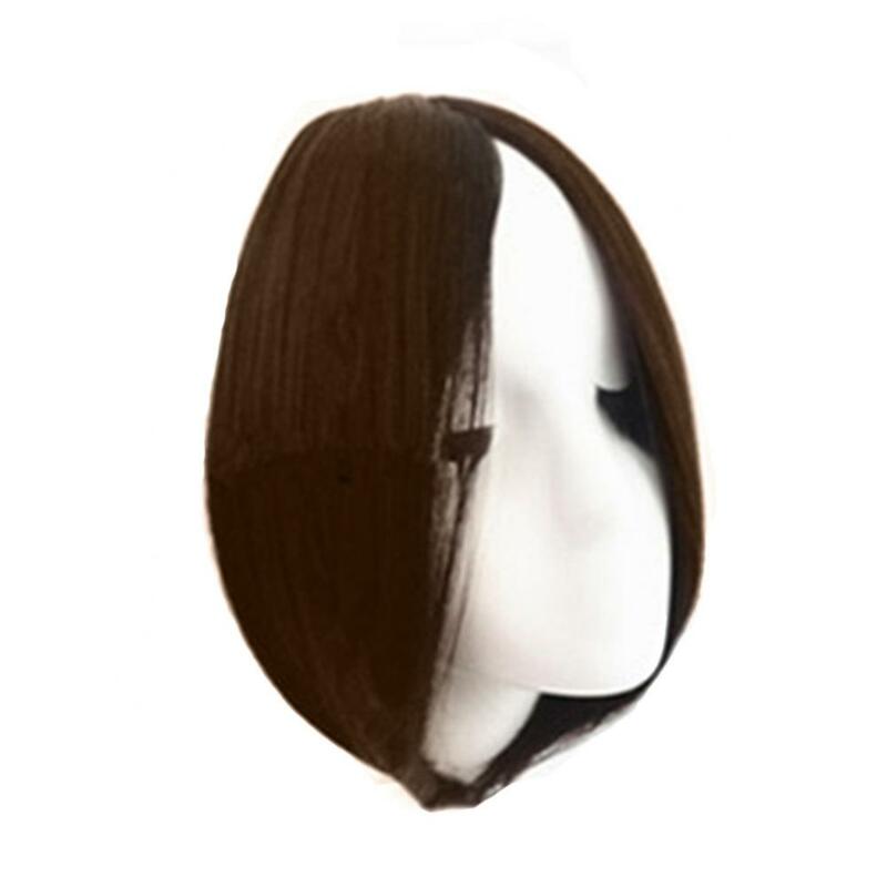Rambut palsu poni sintetis, rambut palsu hitam Natural cokelat pendek, klip ekstensi pinggiran rambut dalam aksesoris Wig tak terlihat