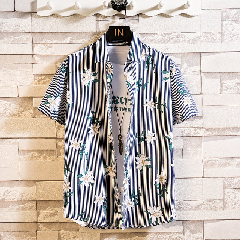 قميص هاواي غير رسمي للرجال ، قميص قطني عالي الجودة ، مطبوع بأكمام قصيرة ، حجم كبير ، طية صدر السترة الشاطئ ، الأزهار ، خمر ، الصيف