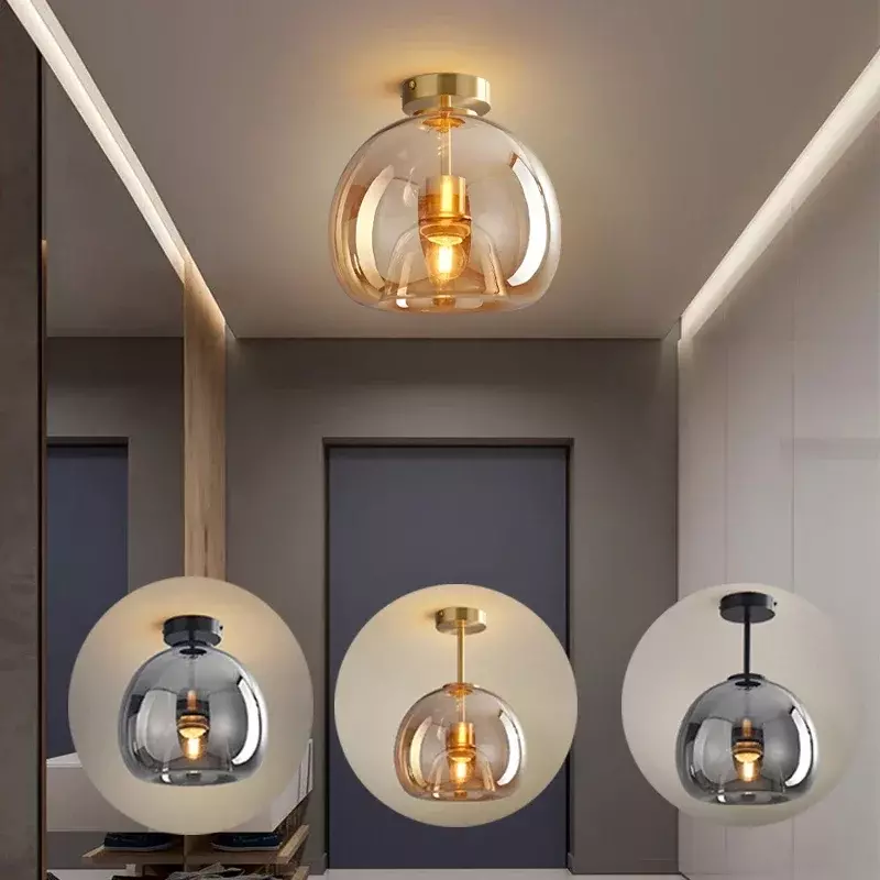 โคมไฟระย้าที่ทันสมัยไฟประดับ LED ติดไฟติดเพดานโถงทางเดินกระจกนอร์ดิกโคมไฟติดเพดานห้องนั่งเล่นห้องอาหารห้องนอน