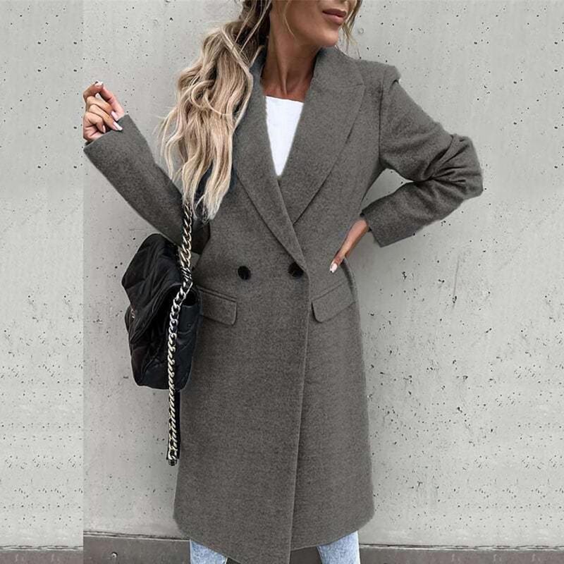 Элегантное женское длинное пальто, универсальное, элегантное женское зимнее пальто с длинным рукавом и пуговицами