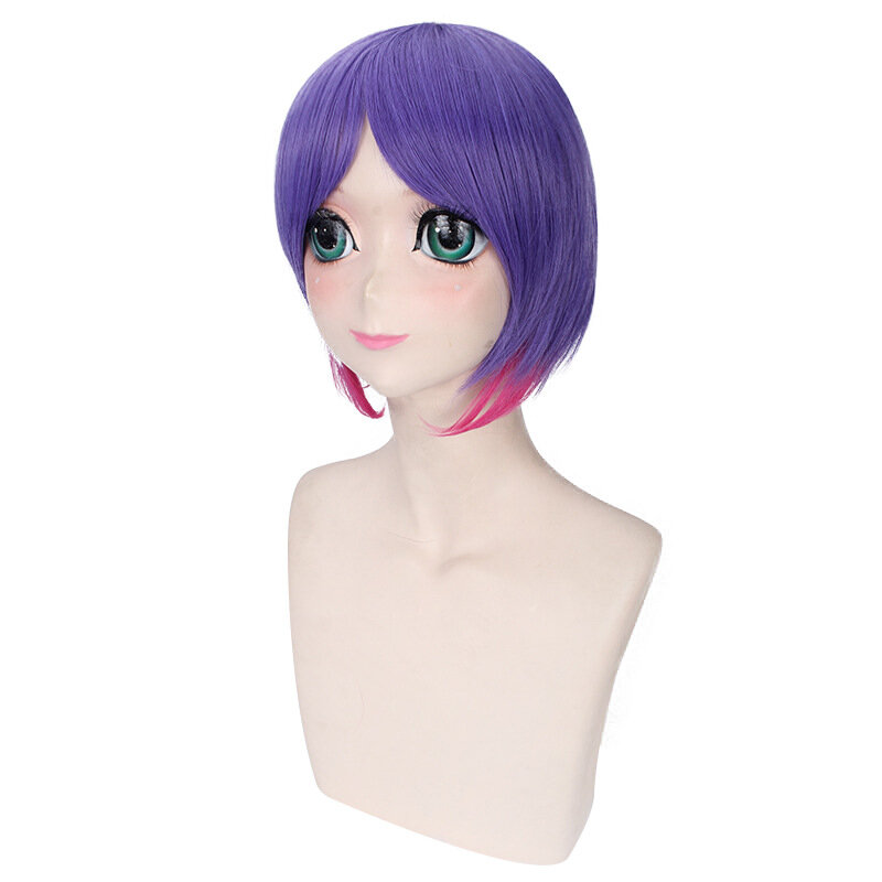 Wig Cosplay 30CM campuran ungu merah mawar rambut palsu bagian tengah Wig ekstensi rambut palsu Wig Anime sintetik Wig pesta