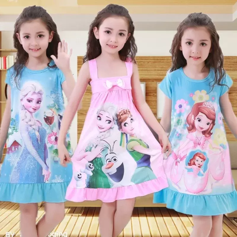 Frozen Anna Elsa Olaf Girls Dress Summer Cartoon abbigliamento per bambini pigiama a maniche corte Snow Queen Princess Dress Kids Sleepwear