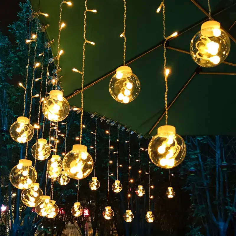 Guirnalda de luces LED Solar para exteriores, impermeable guirnalda de hadas, cadena de cortina de botella votiva, lámpara de fiesta de Navidad para decoración de jardín