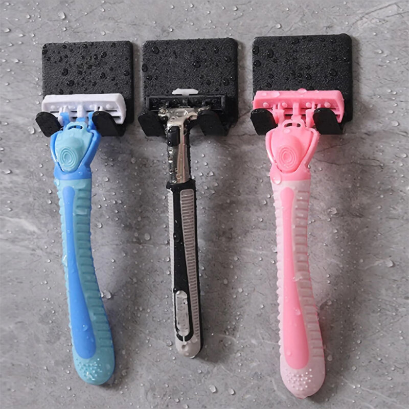 Suporte de lâmina de parede para banheiro, chuveiro gancho rack, Gillette Shaver barbear, gancho de plástico preto, 2 PCs, 4PCs