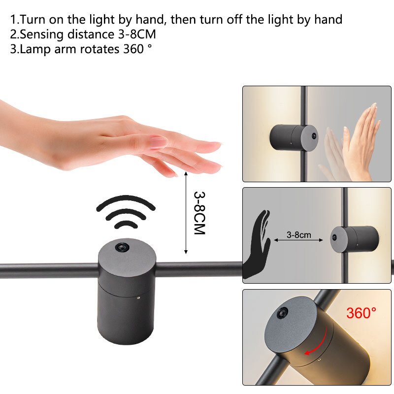 현대 핸드 인덕션 스위치 LED 벽 조명, 360 ° 회전 통로 벽 스콘스 센서 벽 램프, 침실 거실 벽 조명