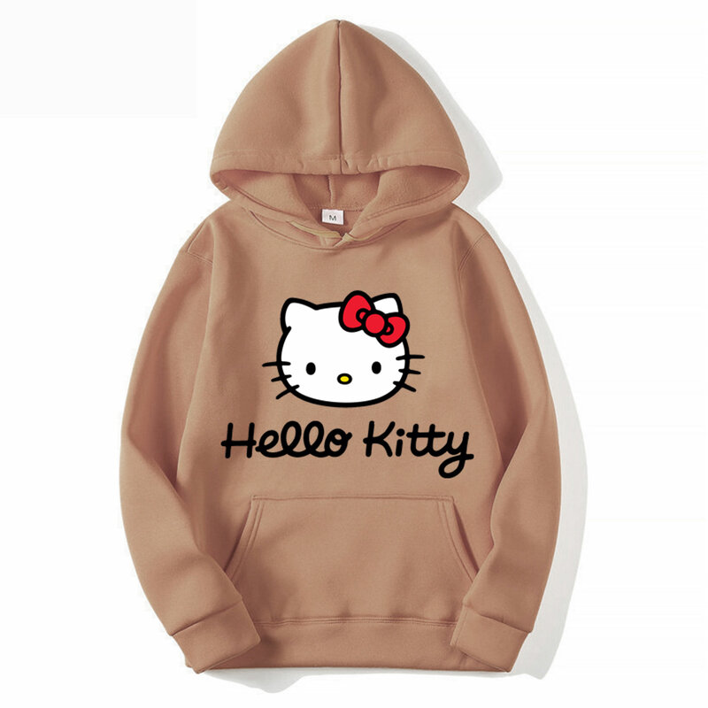 2024 nowa modna damska bluza z kapturem Hello Kitty kreskówka Anime męska bluza wiosna jesień różowy Kawaii kobieta sweter oversize
