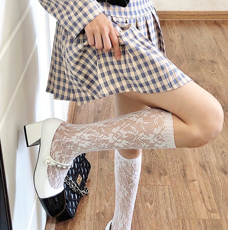 여성 섹시한 꽃 무늬 메쉬 스타킹 무릎 높이 양말 부드러운 나일론 탄성 망사 패션 긴 다리 양말 디자이너 쉬어 양말