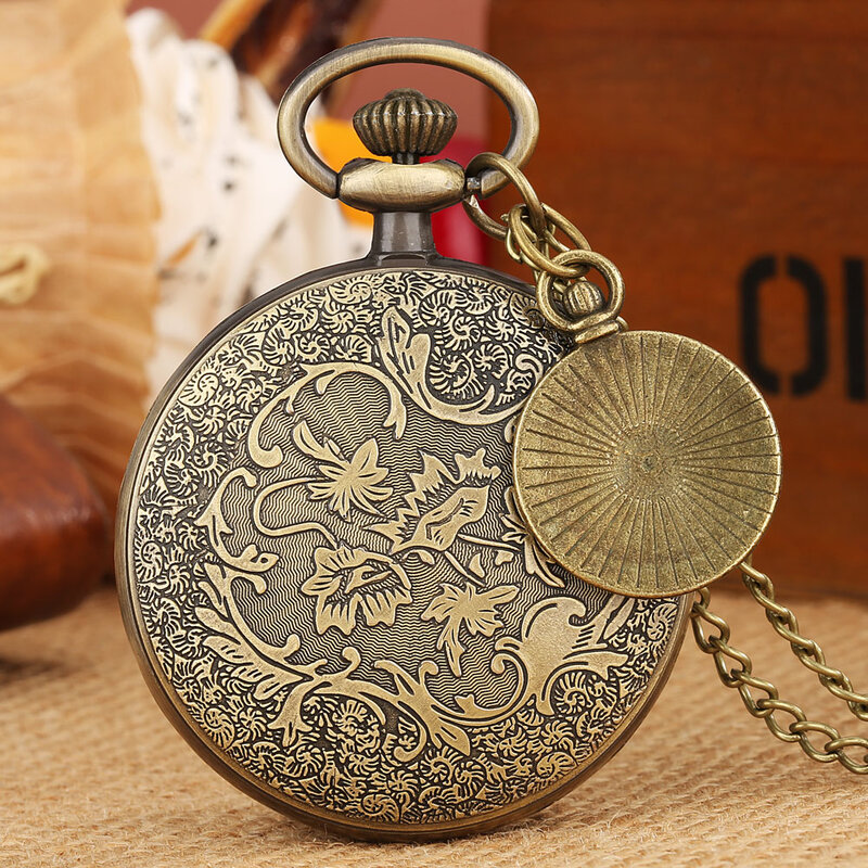 Кварцевые карманные часы с открытым циферблатом, с римскими цифрами, подвеска с аналоговым дисплеем, бронзовые часы в ретро стиле, на цепочке, с аксессуаром для часов