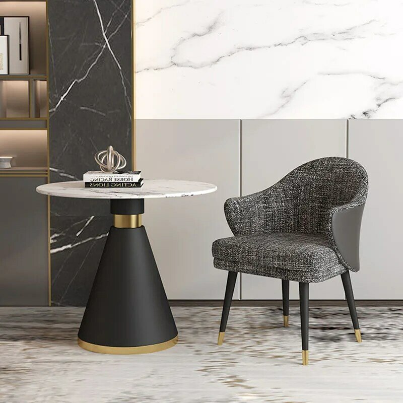โต๊ะกาแฟหินอ่อนสีขาวห้องนั่งเล่นห้องรับประทานอาหารโลหะกลมโต๊ะกาแฟชาแบบเรียบง่ายฐานทอง muebles เฟอร์นิเจอร์ Nordic