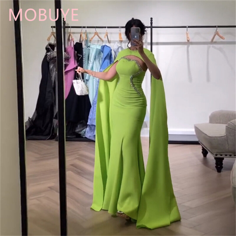 Mobuye 2024 Arab Dubai Halter Halter Halslijn Galajurk Sjaal Mouwen Met Vloerlengte Avond Mode Elegante Feestjurk Voor Dames