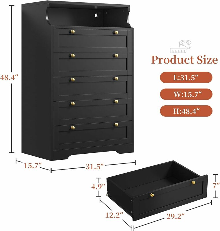 Bedroom Dressers & Chests, Tall Dresser with Wood Drawers,Tall Dressers for Bedroom,with LED