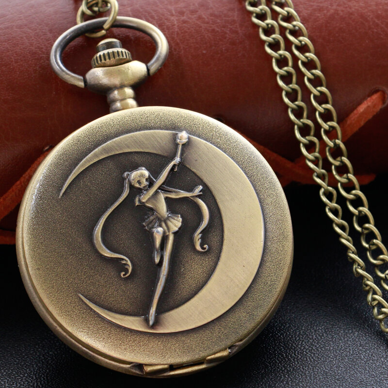 Xh3036 Steampunk Retro Beautiful Girl Theme Quartz Pocket Watch Fashion Charm Fob Watch Necklace Pendant with Chain Gift