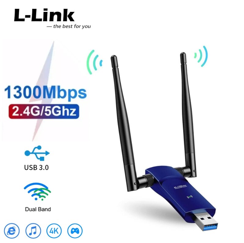 L-Link 1300Mbps การ์ดเครือข่ายไร้สายดองเกิล WIFI สำหรับแล็ปท็อปพีซีอะแดปเตอร์ไร้สาย WIFI USB3.0การ์ดเครือข่ายอินเทอร์เน็ต2.4G/5.8G