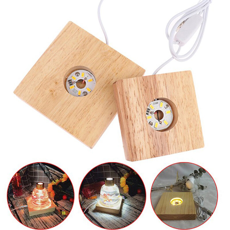 8cm Wooden LED Light Dispaly Base Wooden Night Lamp Base LED Light Display