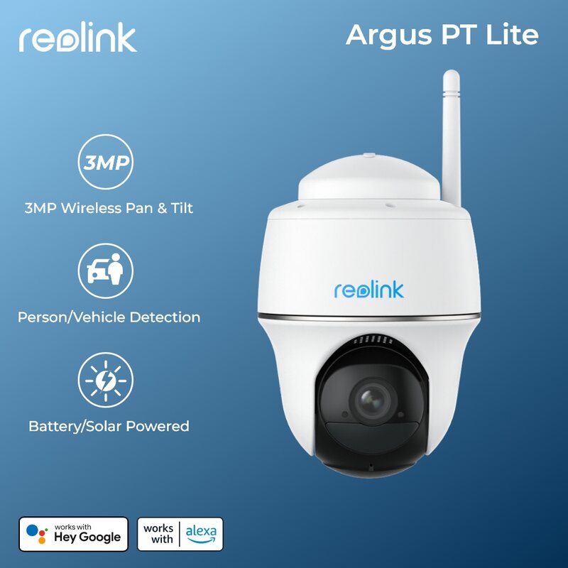 Reolink-Argus PT WiFi Câmera de Segurança, Solar ao ar livre alimentado por bateria, IP Cam, Pan Tilt sem fio, 3MP, 5MP, 4K, 8MP