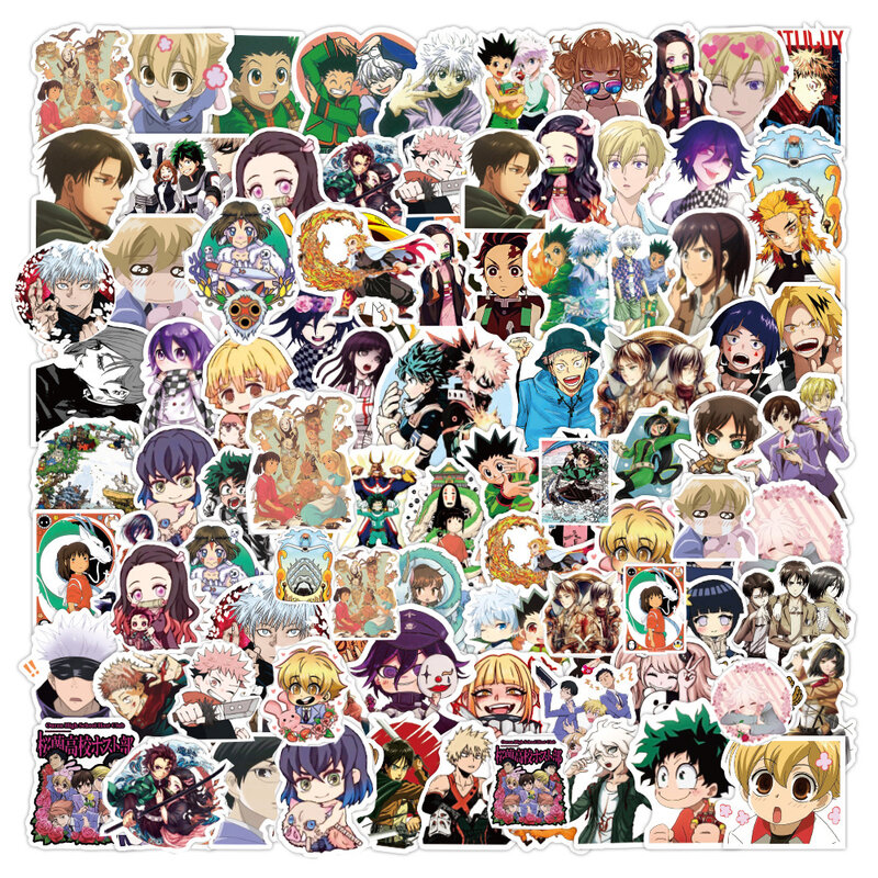 One piece cartoon stickers, naruto, dragon ball, mix, anime, brinquedo da criança, laptop, telefone, motocicleta, skate, carro, 100pcs