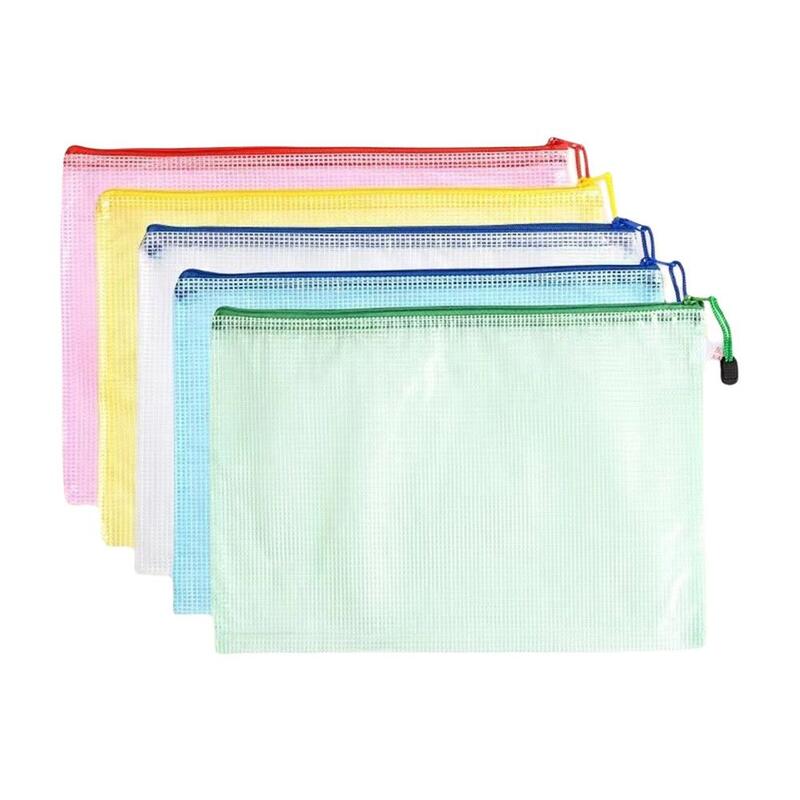 5Pcs A5 Mesh Zipper Transparent Bags Stationery Storage Bag School Thickened Waterproof Office File Supplies Folder R4J9