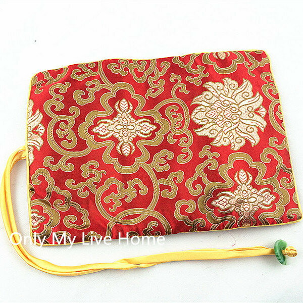 10pcs Custom Travel Zip Roll Up Jewelry Storage Bags Makeup Pouch with Ties Chinese Silk Brocade Cloth Multi Zipper Pouches