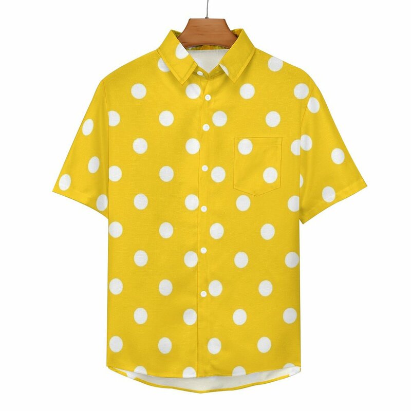Camisa havaiana retrô estampada masculina, blusas amarelas de bolinhas, streetwear gráfico manga curta, camisa de praia extragrande, ideia de presente, casual
