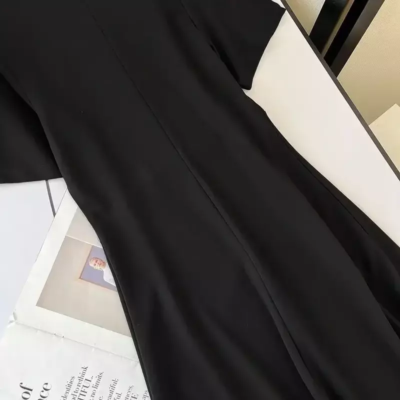 فستان مهرج نسائي بأكمام قصيرة ، نسخة ضيقة ، ريترو ، رقبة مستديرة ، أسود ، أنيق ، كاجوال ، موضة ، نساء ،