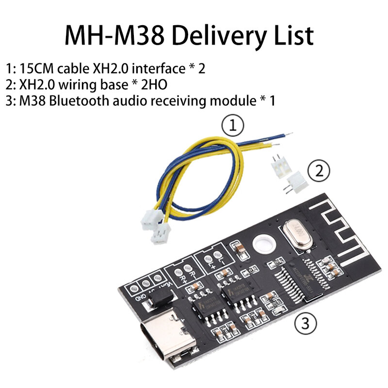 MH-MX38 Bảng Giải mã không dây Bộ khuếch đại 5W 5W mô-đun âm thanh Bluetooth 5.1 Micro USB Type-C tự làm MP3 verlustfreie Stereo 5V