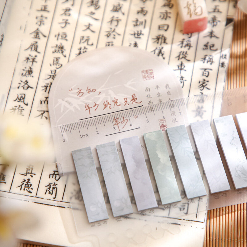 中国の竹の風景付箋、小さなストリップマーク、スクラップブッキング用の紙メモ帳、DIY装飾コラージュサバイバルリング、200個