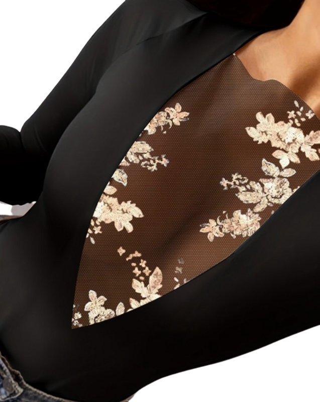 Macacão floral de lantejoulas feminino com gola redonda, bodysuit de malha pura, elegante e sexy, temperamento pendular, outono, novo, 2023
