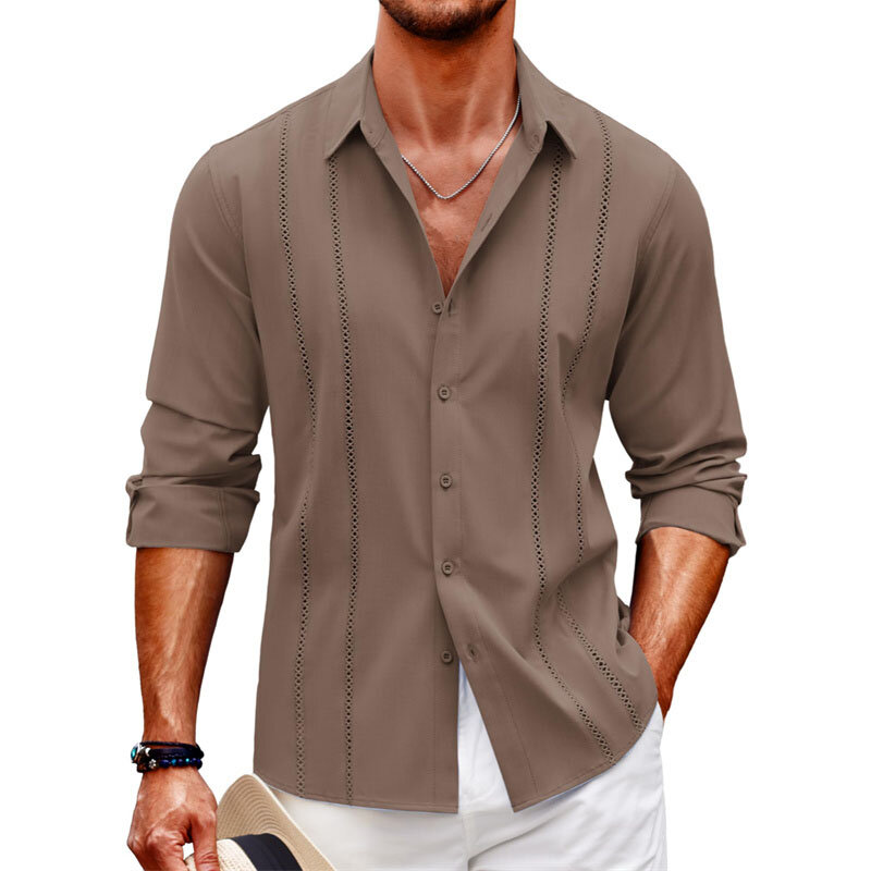 Рубашка мужская летняя на пуговицах с принтом и длинным рукавом