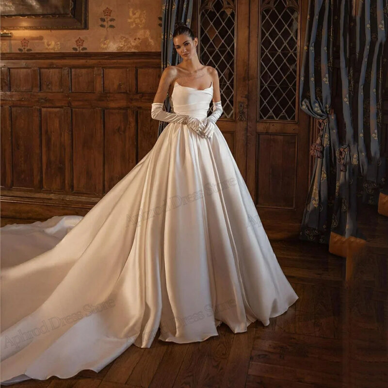 Nuovi abiti da sposa semplici abiti da sposa in raso a-line senza spalline abiti per feste formali abiti Vintage De Novia 2024