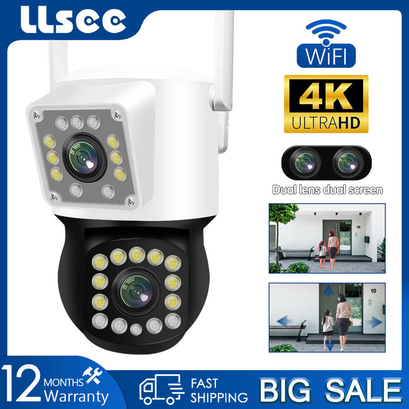 LLSEE ، 4K ، 8MP ، كاميرا CCTV واي فاي ، كاميرا IP الأمن ، كاميرا مراقبة PTZ في الهواء الطلق ، صوت ثنائي الاتجاه ، رؤية ليلية ملونة ،